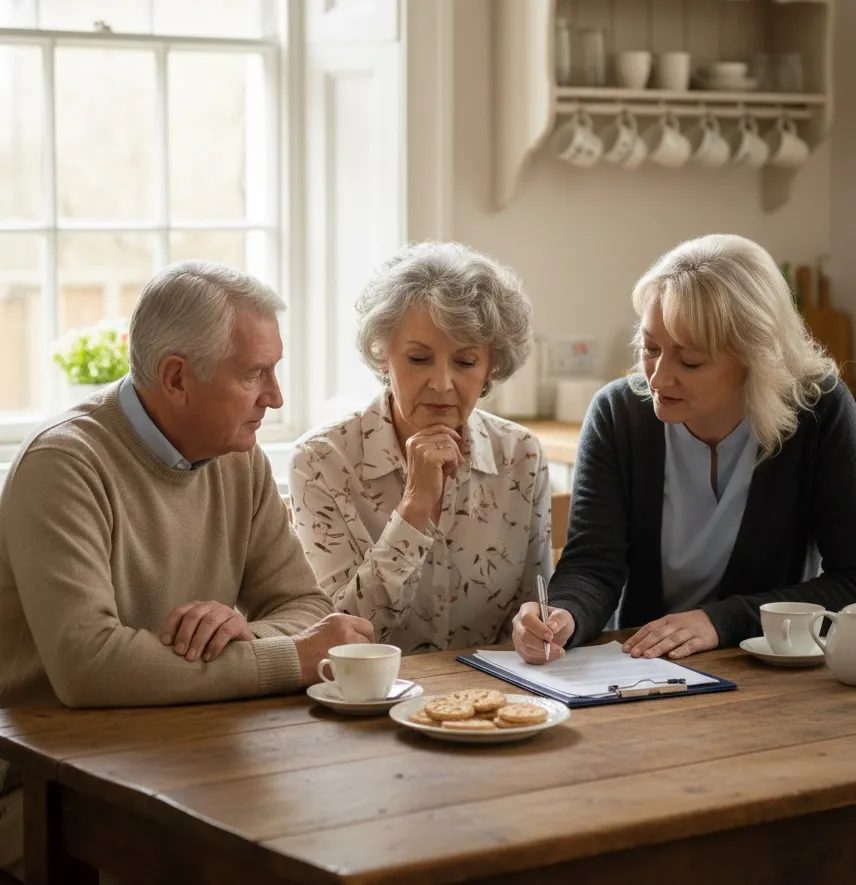 Emma meeting with clients at their home
